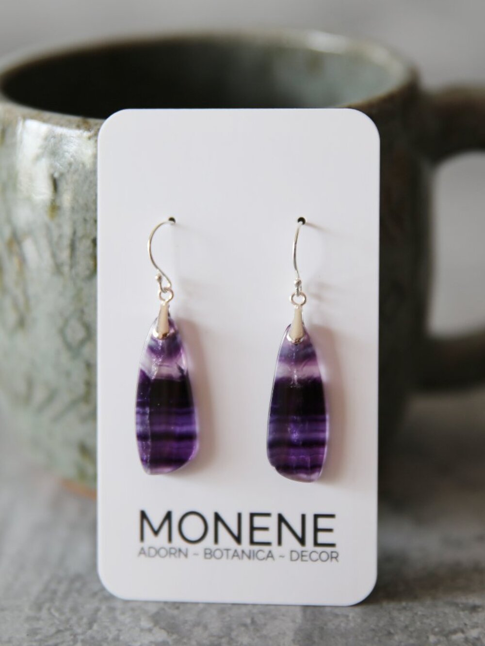 Deep Purple Striped Fluorite and Sterling Earrings